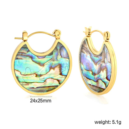 Waterproof Stainless Steel Shell Hoops | Retro Abalone Jewelry