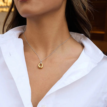 Minimalist Mixed-Metal Gold & Silver Oval Necklace Stainless Steel