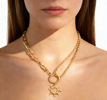 Wholesale Waterproof PVD Gold Layered Sun Silhouette Necklace