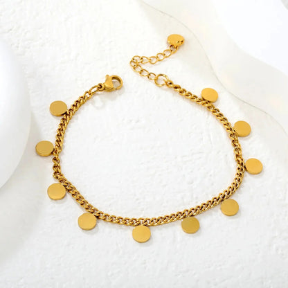 304L Stainless Steel Disc Bracelet | Gold Cuban Link Chain