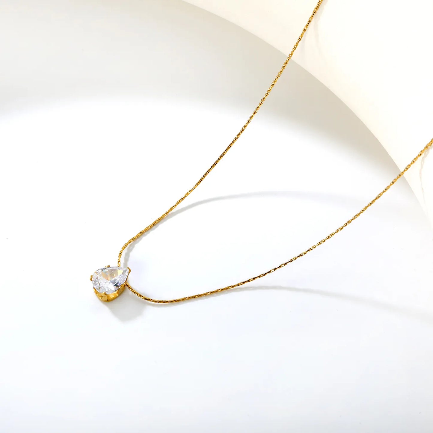 Bulk PVD Gold Minimalist Pear-Cut Zircon Droplet Necklace