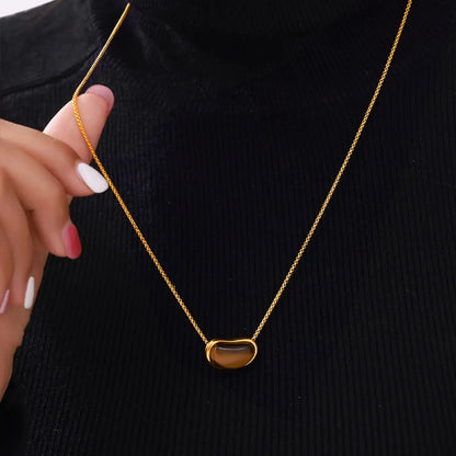 Wholesale Waterproof PVD Gold Tiger Eye Bean Long Necklace