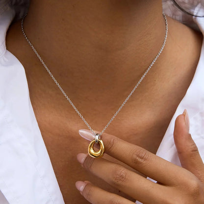 Minimalist Mixed-Metal Gold & Silver Oval Necklace Stainless Steel