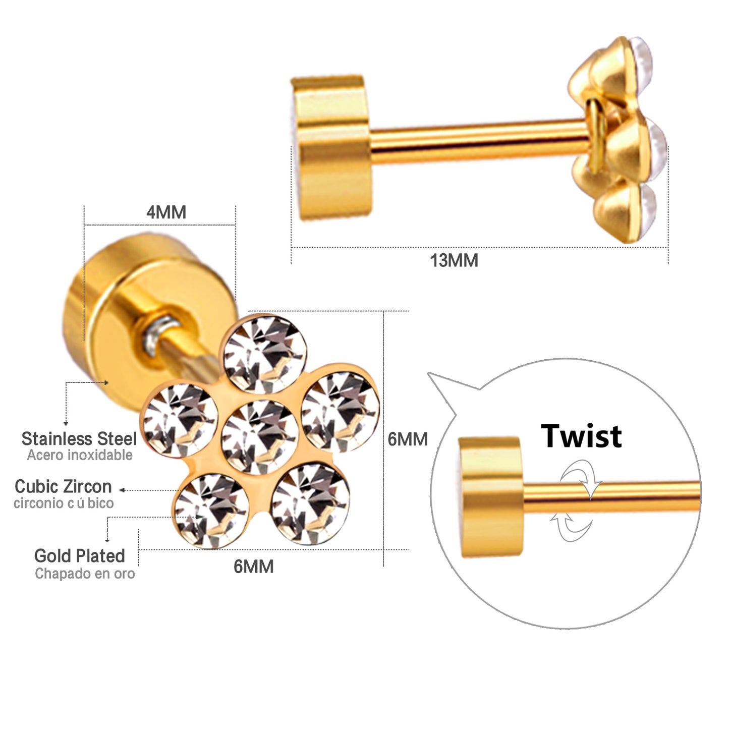 Wholesale Multicolored Gem Adorned Golden Flower Stud Earrings