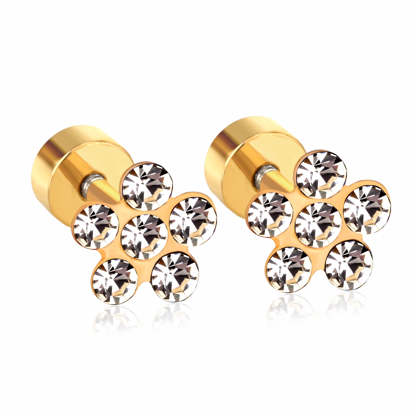 Wholesale Multicolored Gem Adorned Golden Flower Stud Earrings