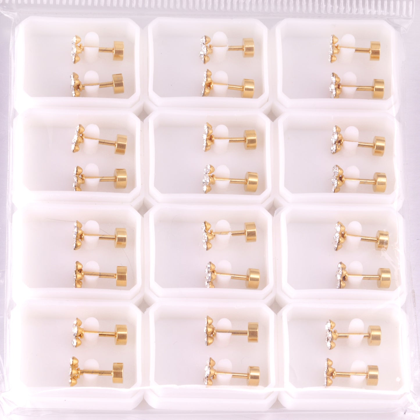 Wholesale Multicolored Gem Adorned Golden Flower Stud Earrings