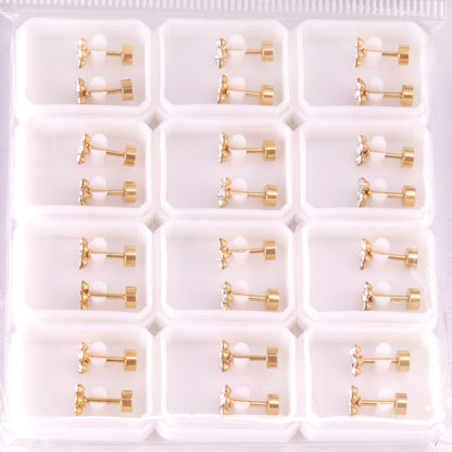 Wholesale Multicolored Gem Adorned Golden Flower Stud Earrings