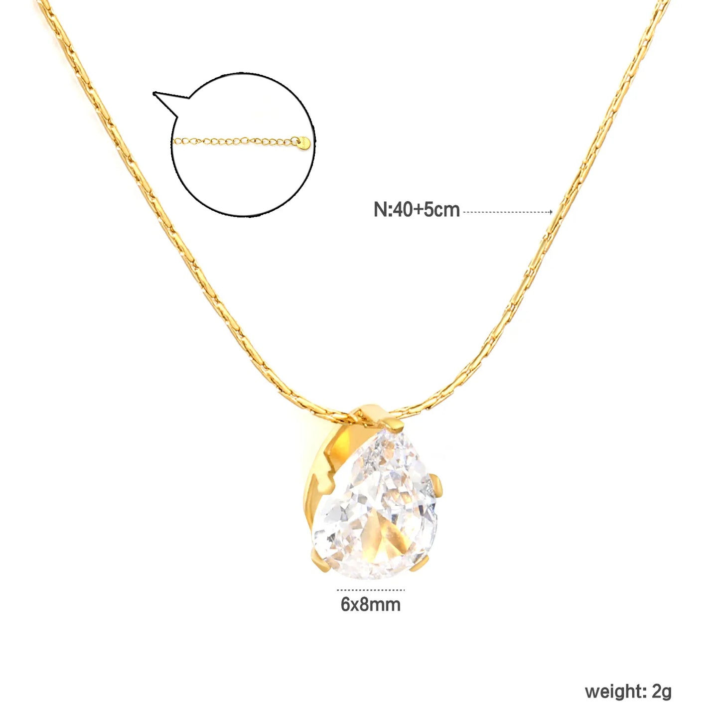 Bulk PVD Gold Minimalist Pear-Cut Zircon Droplet Necklace