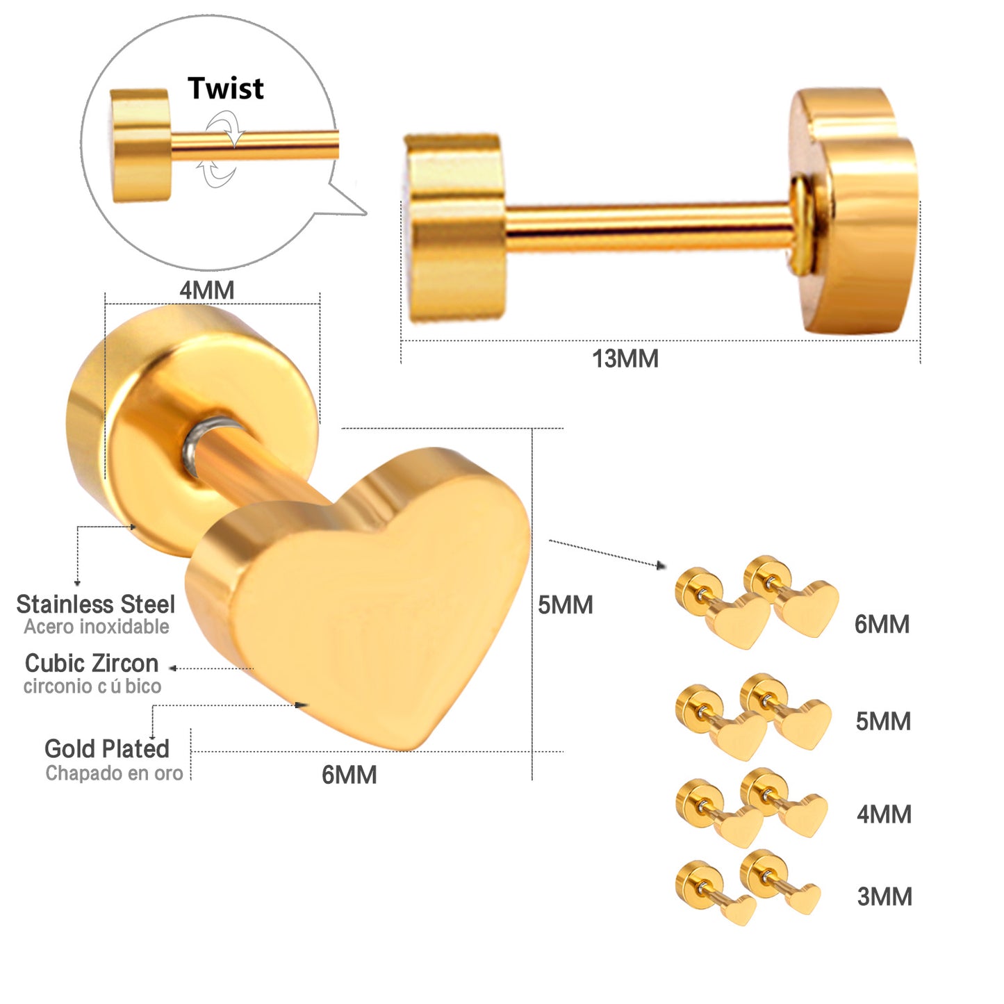 Wholesale Gold Heart Studs Classic Elegance