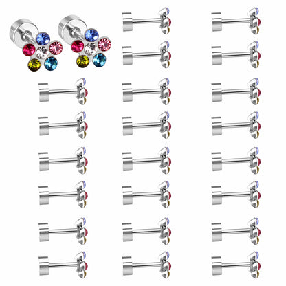 Wholesale Multicolored Gem Adorned Golden Flower Stud Earrings