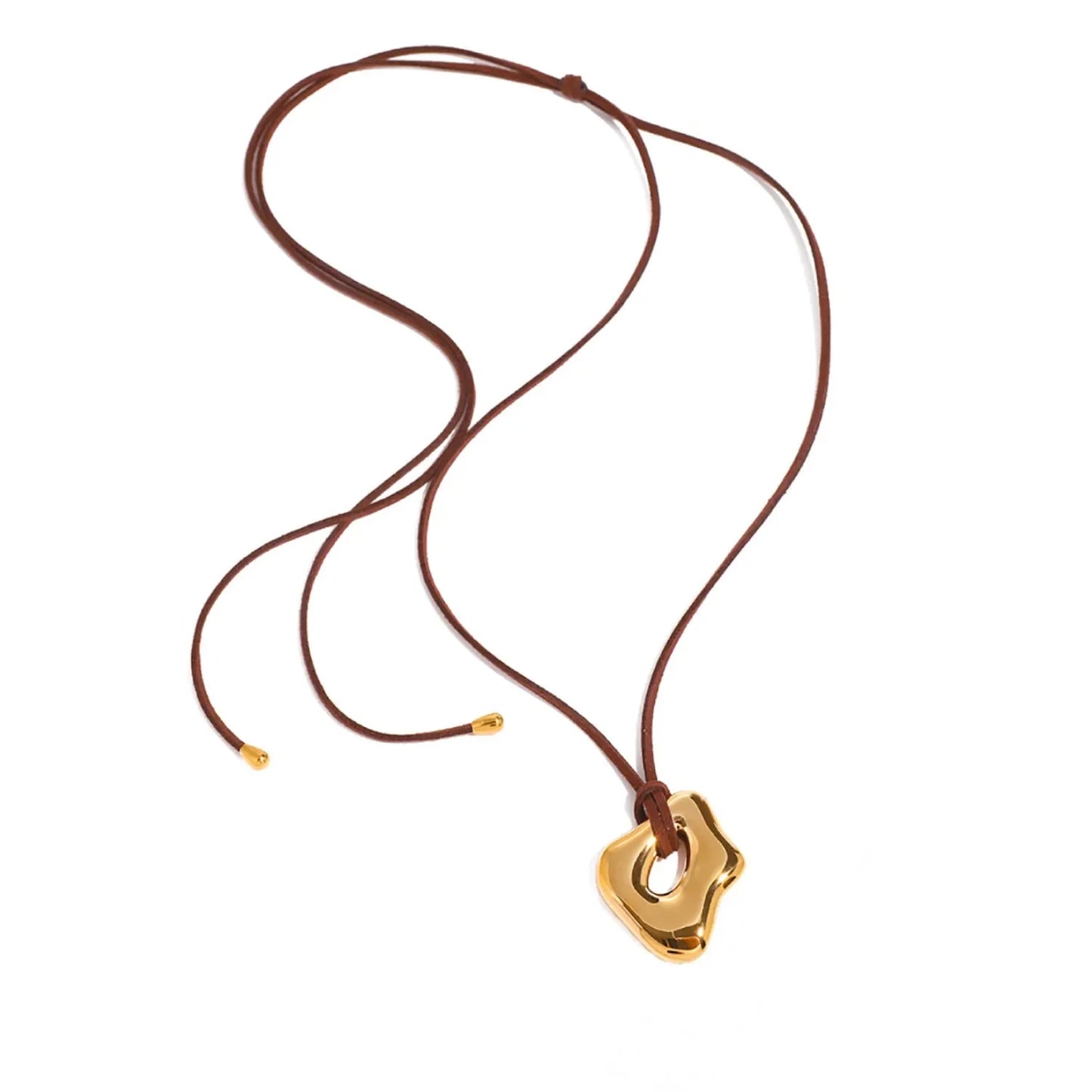 Wholesale Waterproof Leather Cord Sculpted Fluid Gold Nugget Necklace