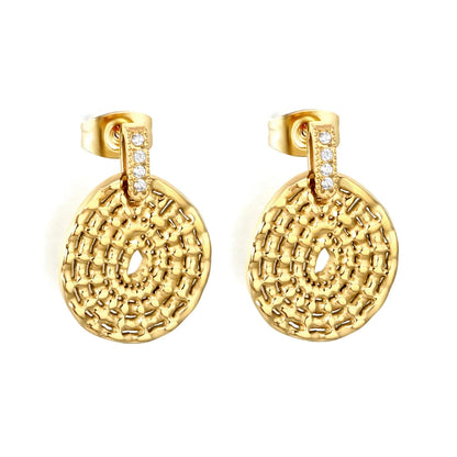 Wholesale Stainless Steel Hammered Disk Earrings | Gold PVD Bulk