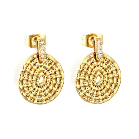 Wholesale Stainless Steel Hammered Disk Earrings | Gold PVD Bulk