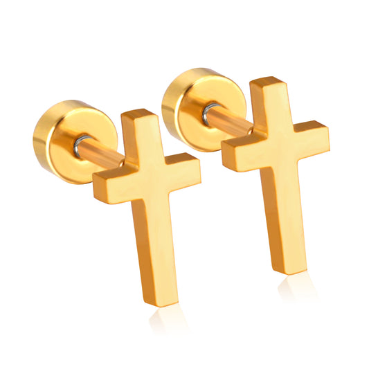 Bulk Gold Cross Stud Earrings Classic Symbolism