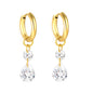 Waterproof 304L Steel Latch Back Hoop Earrings Tiered Round Pear Shape CZ Dangle