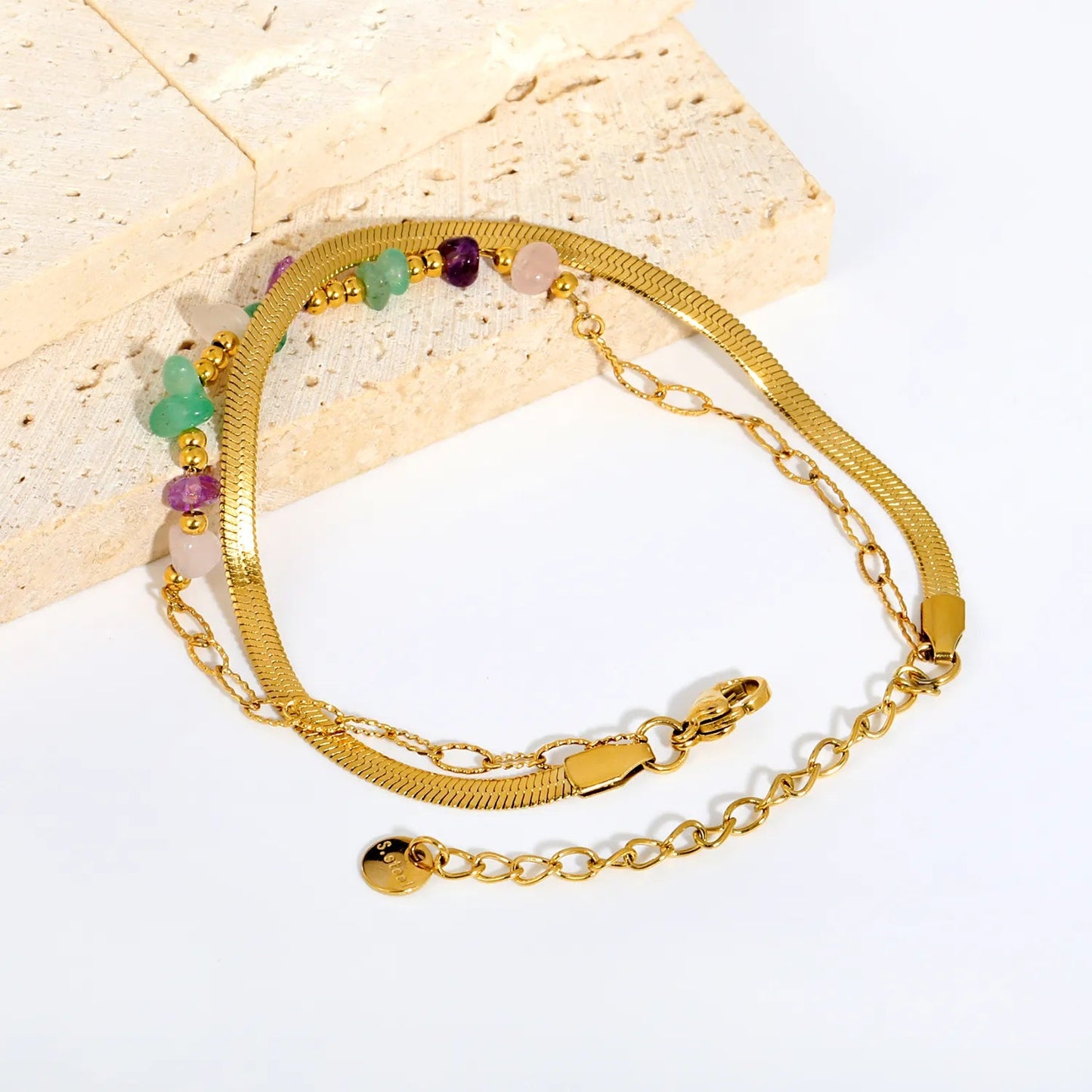 Non-Tarnish 304L Stainless Steel Mixed Crystal Chip Layered Bracelet