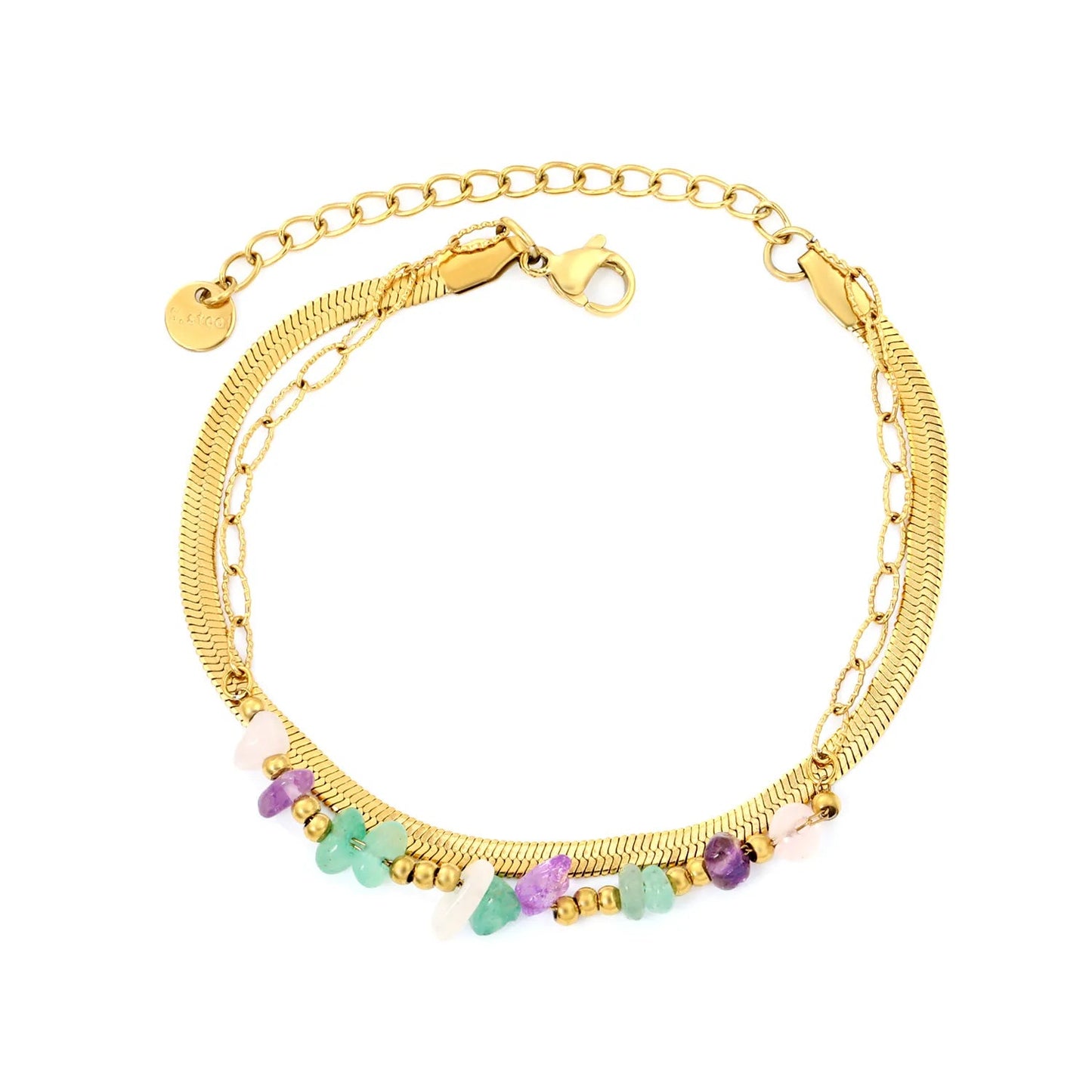 Non-Tarnish 304L Stainless Steel Mixed Crystal Chip Layered Bracelet