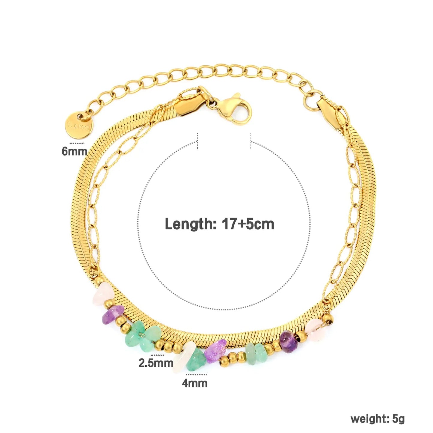 Non-Tarnish 304L Stainless Steel Mixed Crystal Chip Layered Bracelet