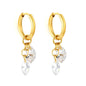 Bulk Buy 304L Steel Two Marquise Gemstone Long Hanging Chain Huggies Earrings