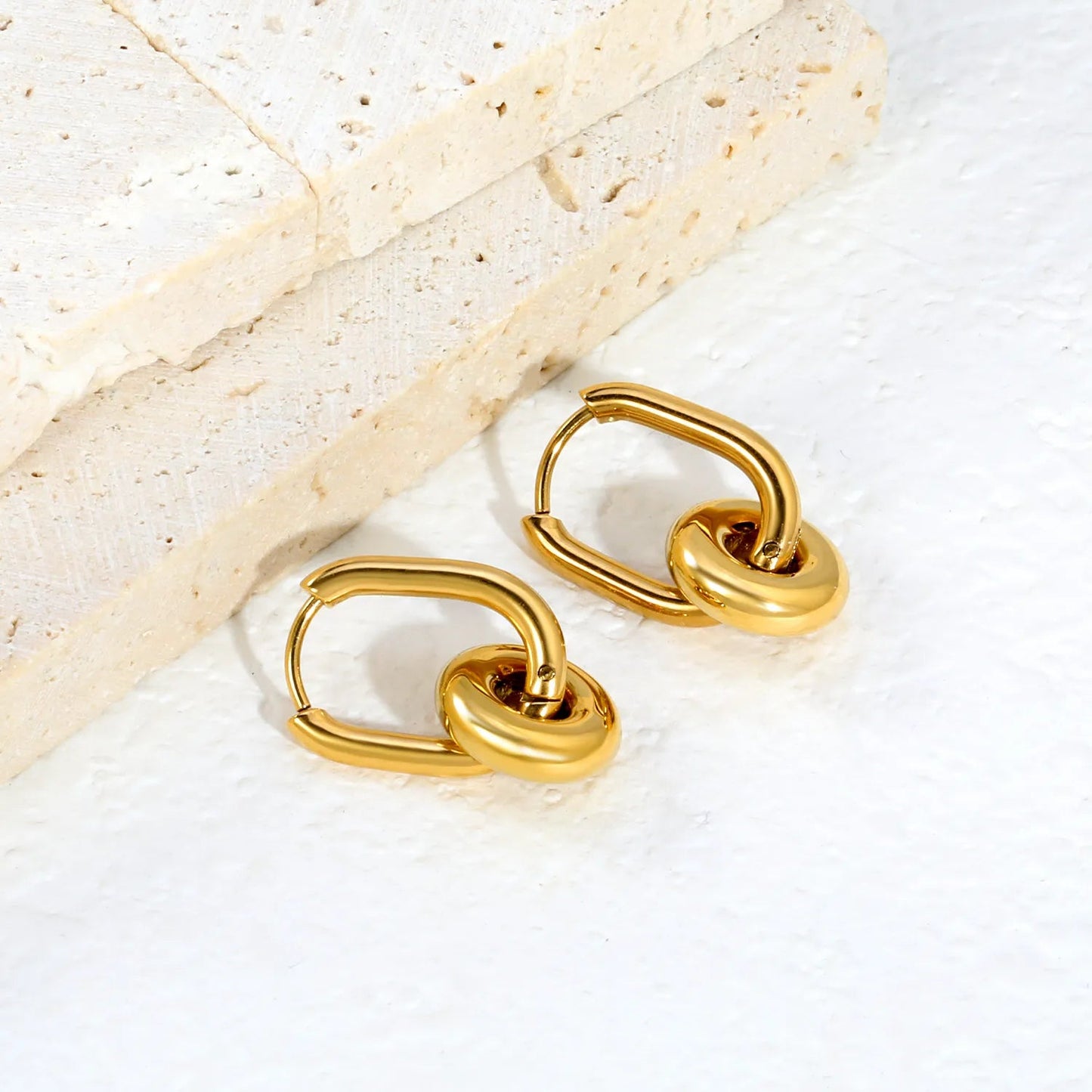 Smart Choice 2-Way Wear Detachable Dual Link Oval Huggies Earrings Everyday Geometric