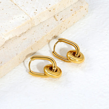 Smart Choice 2-Way Wear Detachable Dual Link Oval Huggies Earrings Everyday Geometric