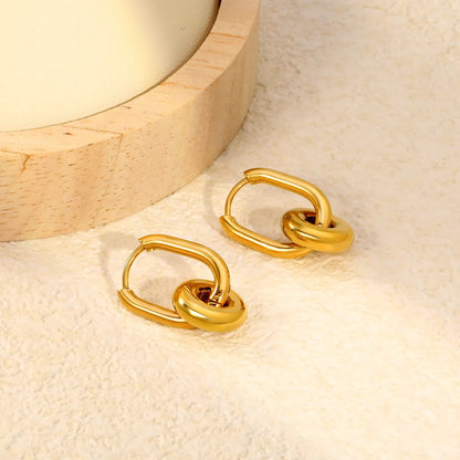 Smart Choice 2-Way Wear Detachable Dual Link Oval Huggies Earrings Everyday Geometric
