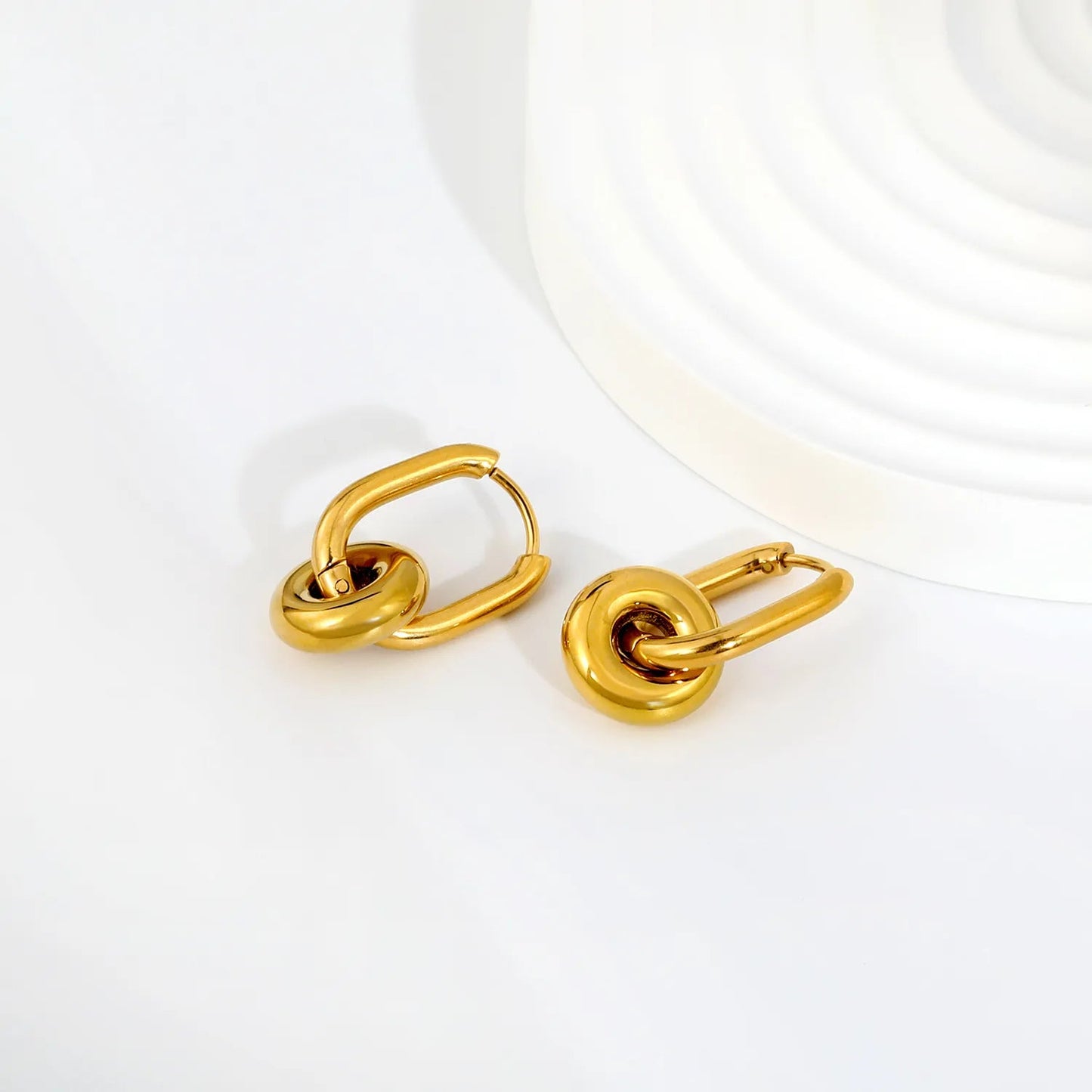 Smart Choice 2-Way Wear Detachable Dual Link Oval Huggies Earrings Everyday Geometric