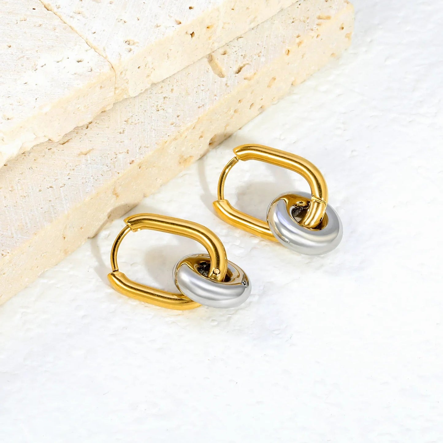 Smart Choice 2-Way Wear Detachable Dual Link Oval Huggies Earrings Everyday Geometric