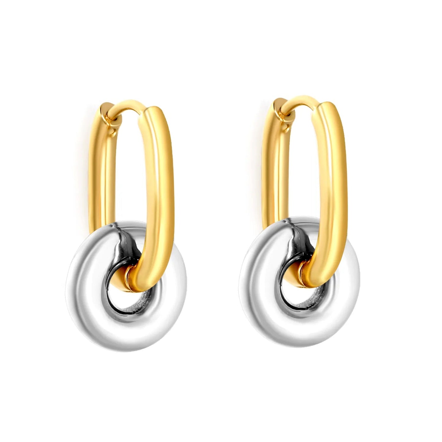 Smart Choice 2-Way Wear Detachable Dual Link Oval Huggies Earrings Everyday Geometric