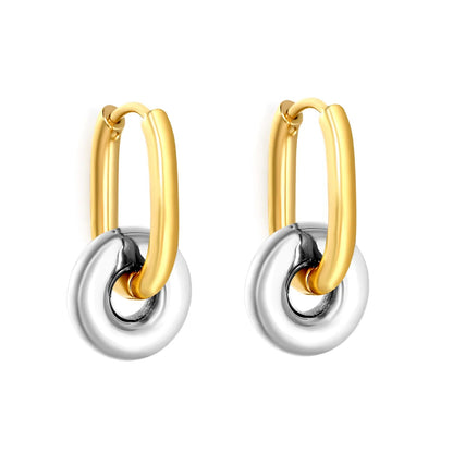 Smart Choice 2-Way Wear Detachable Dual Link Oval Huggies Earrings Everyday Geometric