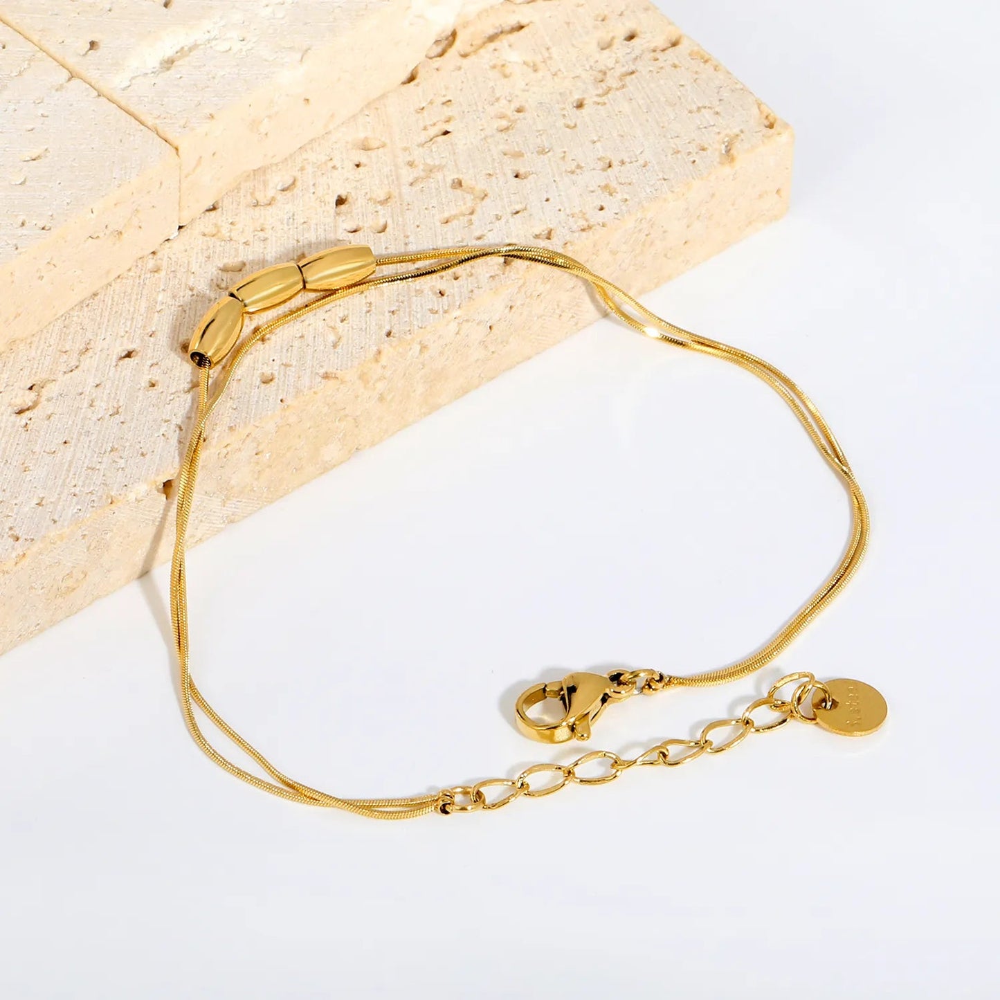 Wholesale Layered Double Snake Chain Matte Rice Bead Bracelet