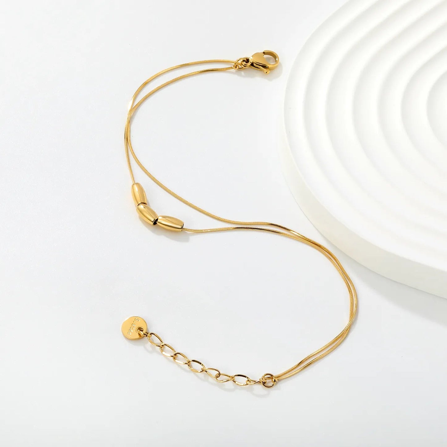Wholesale Layered Double Snake Chain Matte Rice Bead Bracelet