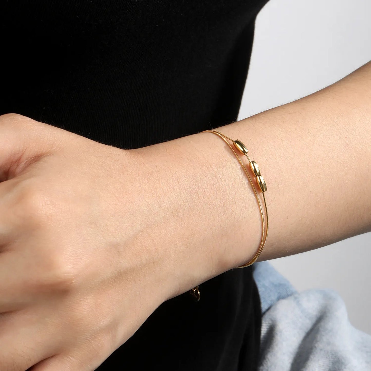 Wholesale Layered Double Snake Chain Matte Rice Bead Bracelet