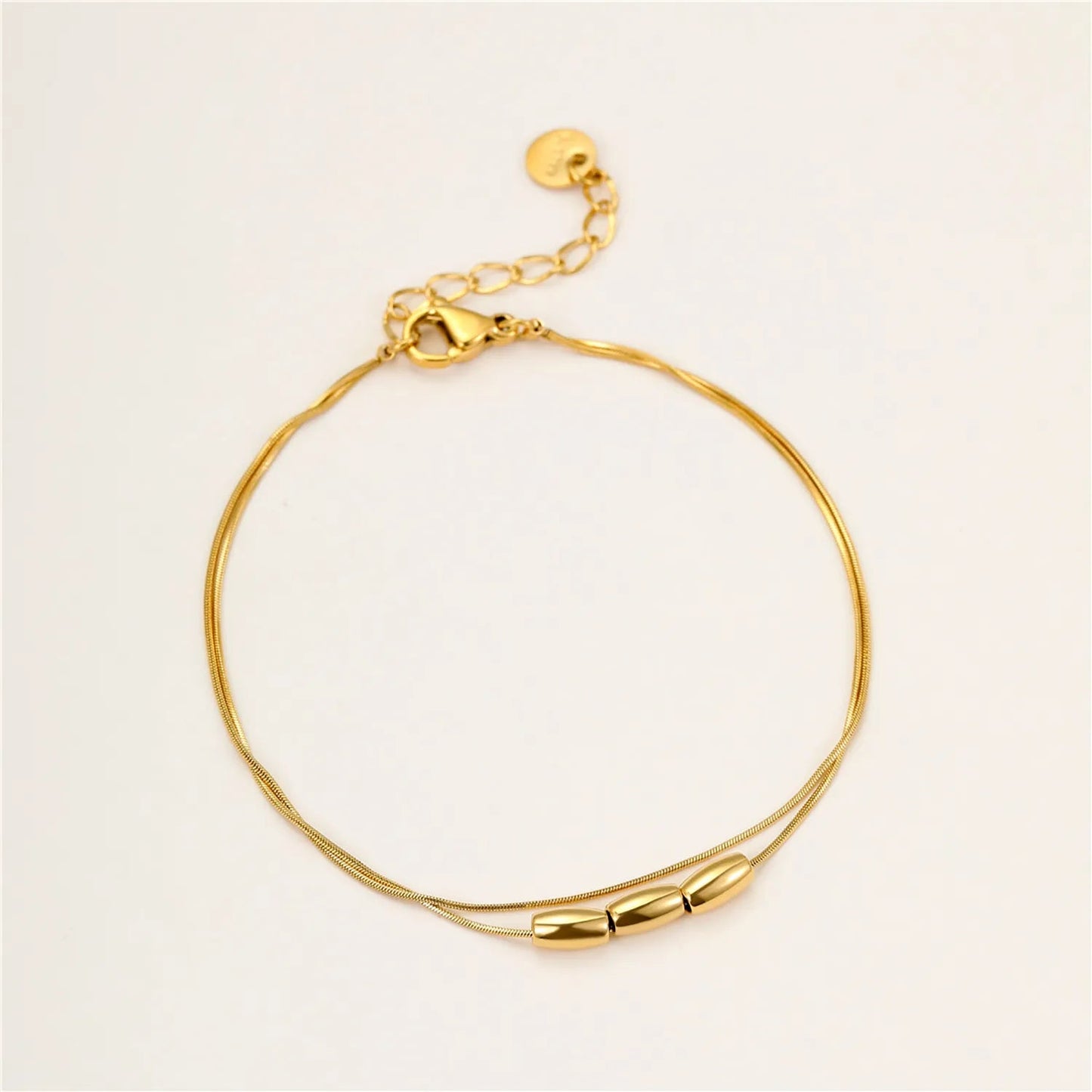 Wholesale Layered Double Snake Chain Matte Rice Bead Bracelet
