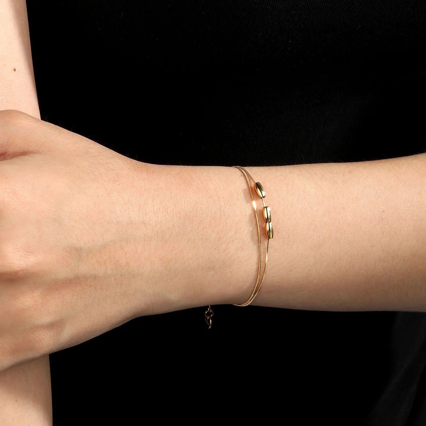 Wholesale Layered Double Snake Chain Matte Rice Bead Bracelet