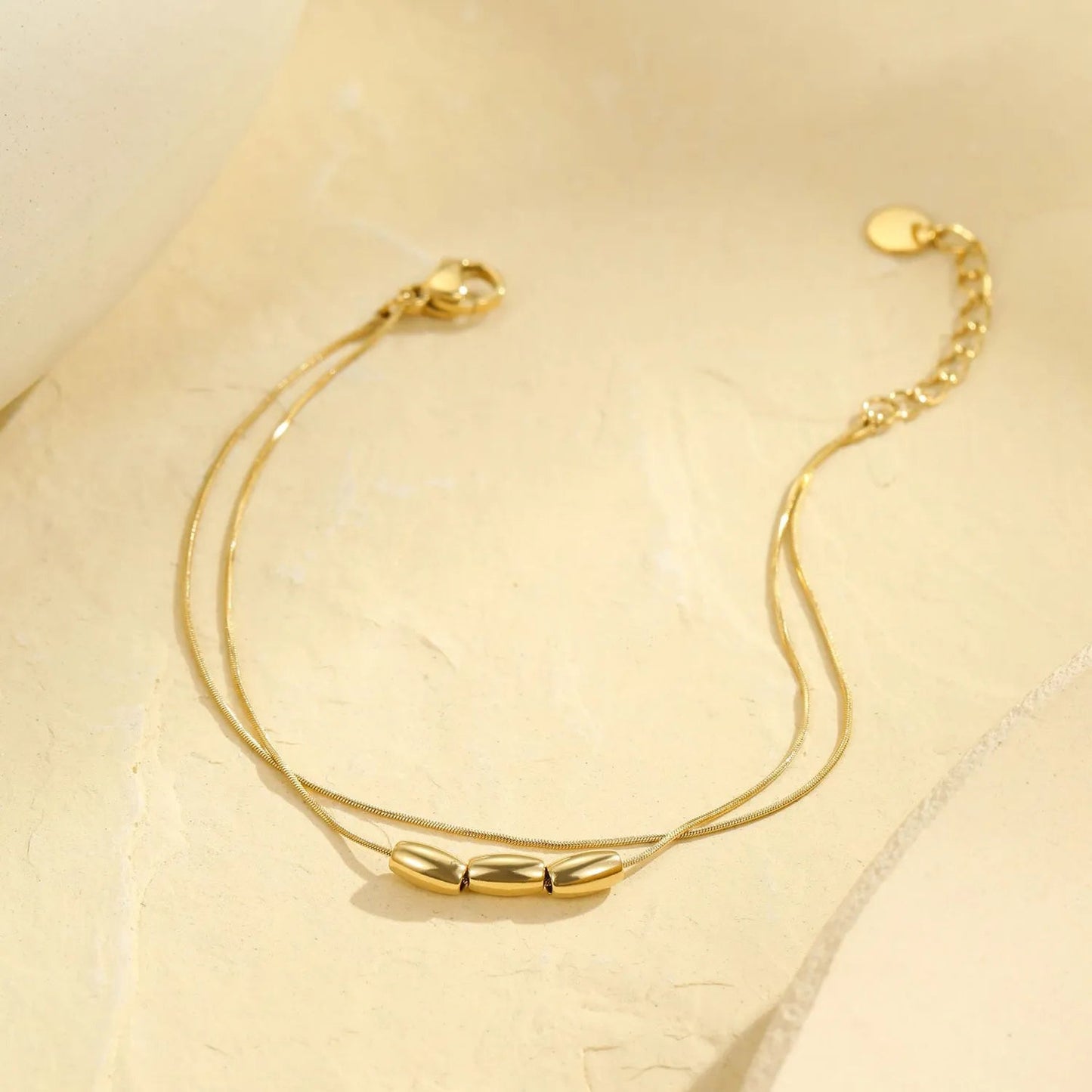 Wholesale Layered Double Snake Chain Matte Rice Bead Bracelet