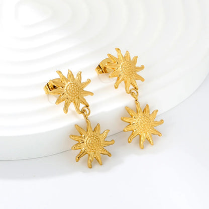 18K PVD Gold Plated Tiered Daisy Blossom Dangle Earrings Tarnish-Free