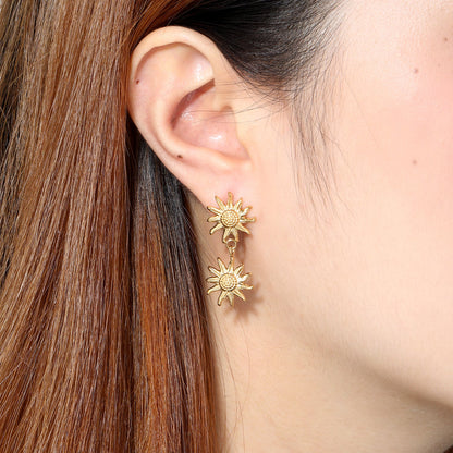 18K PVD Gold Plated Tiered Daisy Blossom Dangle Earrings Tarnish-Free