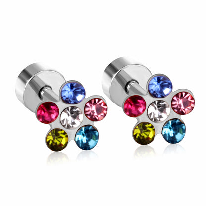 Wholesale Multicolored Gem Adorned Golden Flower Stud Earrings