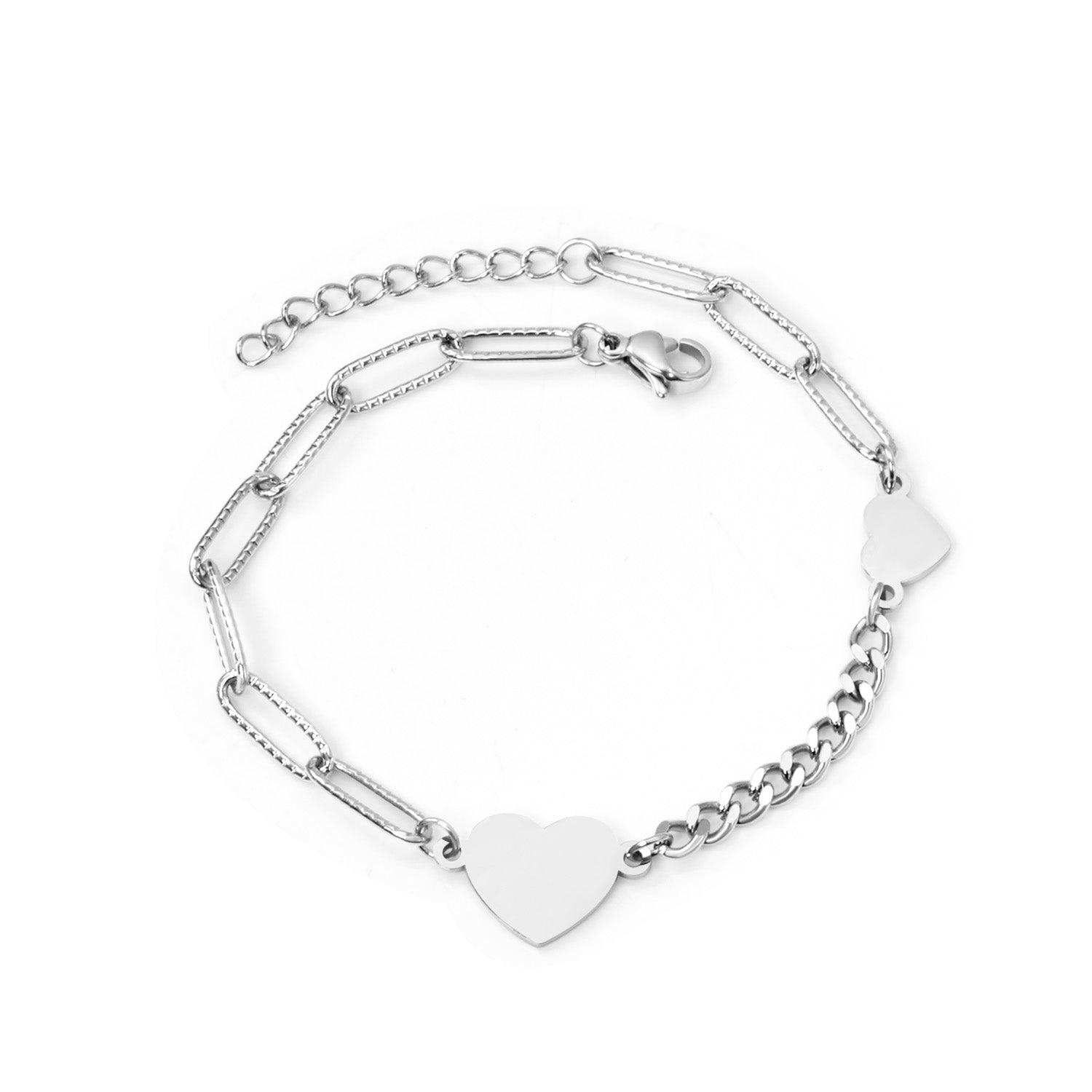 dual-heart-chain-sustainable-bracelet-silver