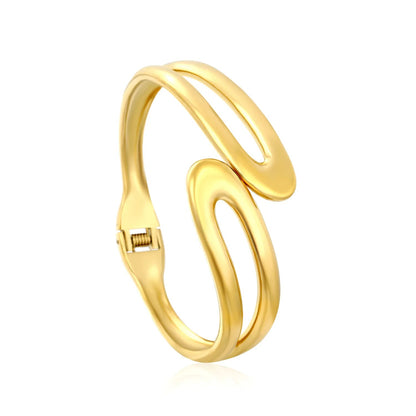 Architectural Double Line Open Cuff Bangle Sculptural Parallel Wire Gold Bangle Waterproof