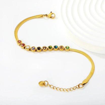 Wholesale 304L Stainless Steel Rainbow Zircon Bracelet Gold Plated