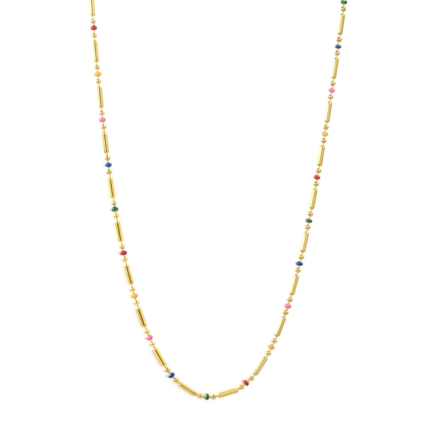 Exotic Colorful Gemstone Fine Chain Necklace Stainless Steel Waterproof
