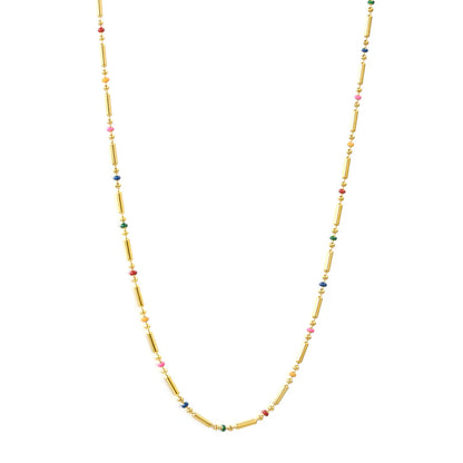 Exotic Colorful Gemstone Fine Chain Necklace Stainless Steel Waterproof