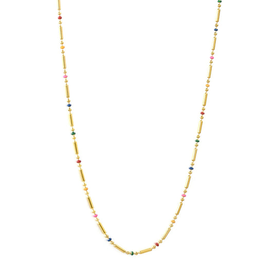 Exotic Colorful Gemstone Fine Chain Necklace Stainless Steel Waterproof