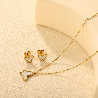 Wholesale 304L Stainless Steel Butterfly Necklace & Earrings Set
