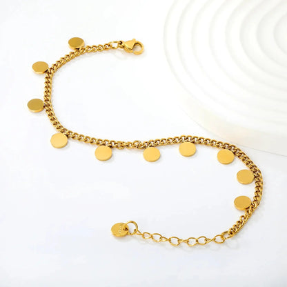 304L Stainless Steel Disc Bracelet | Gold Cuban Link Chain
