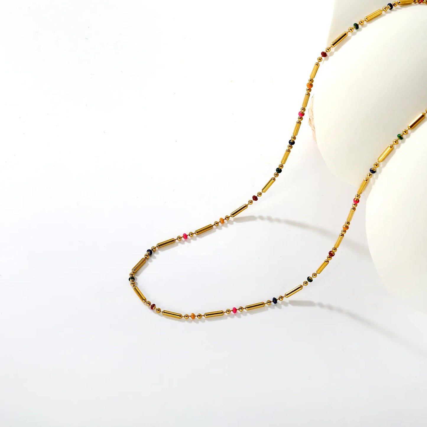 Exotic Colorful Gemstone Fine Chain Necklace Stainless Steel Waterproof