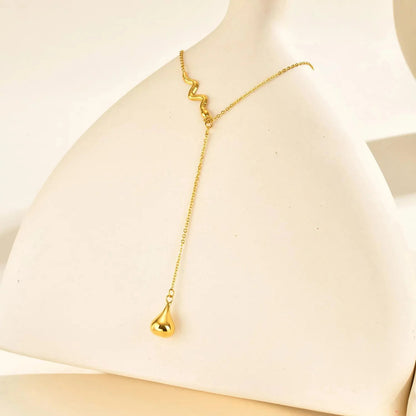 Wholesale Waterproof PVD Gold Sculpted Snake & Drop Y-Necklace