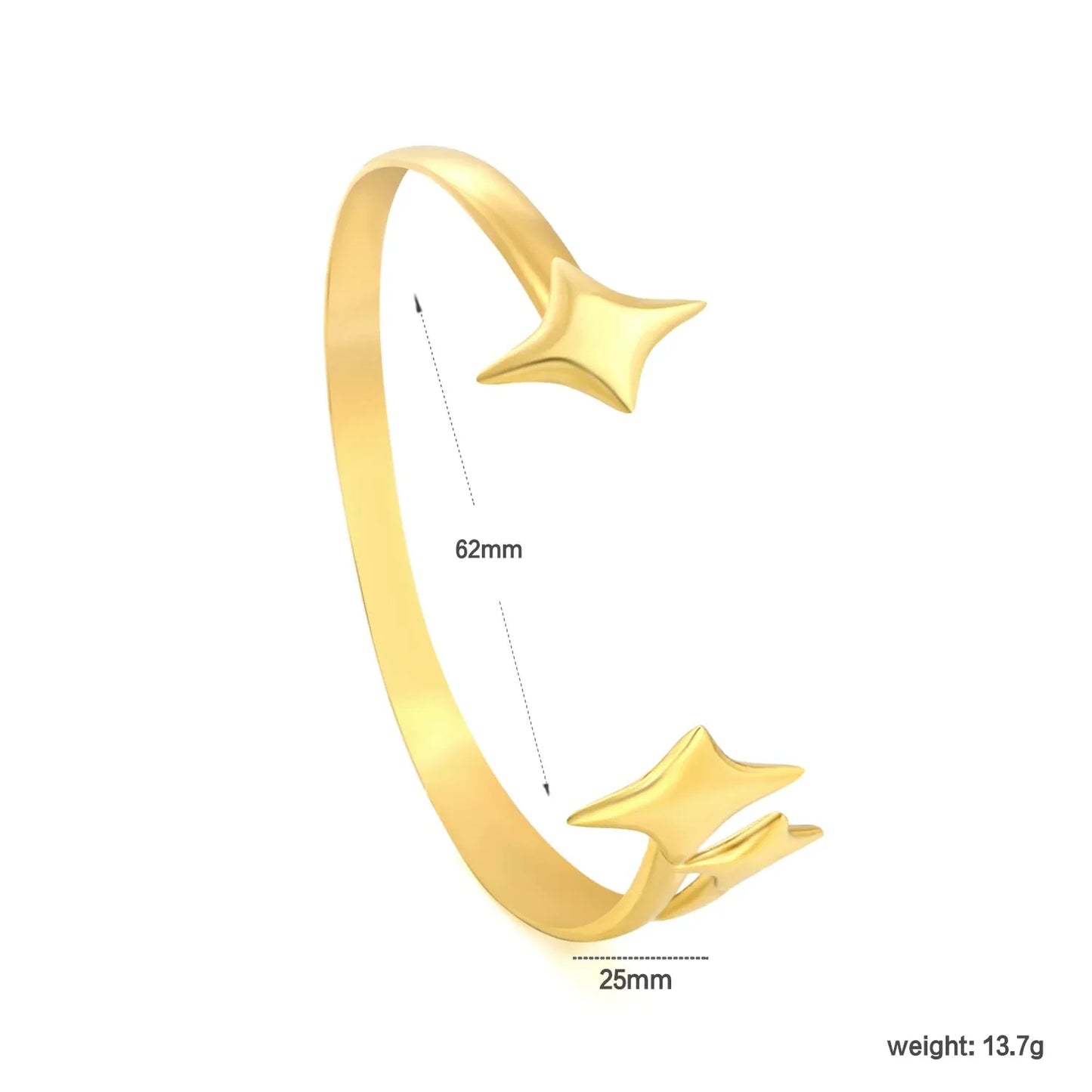 304L Stainless Steel Gold Bangle with Star Charm Design